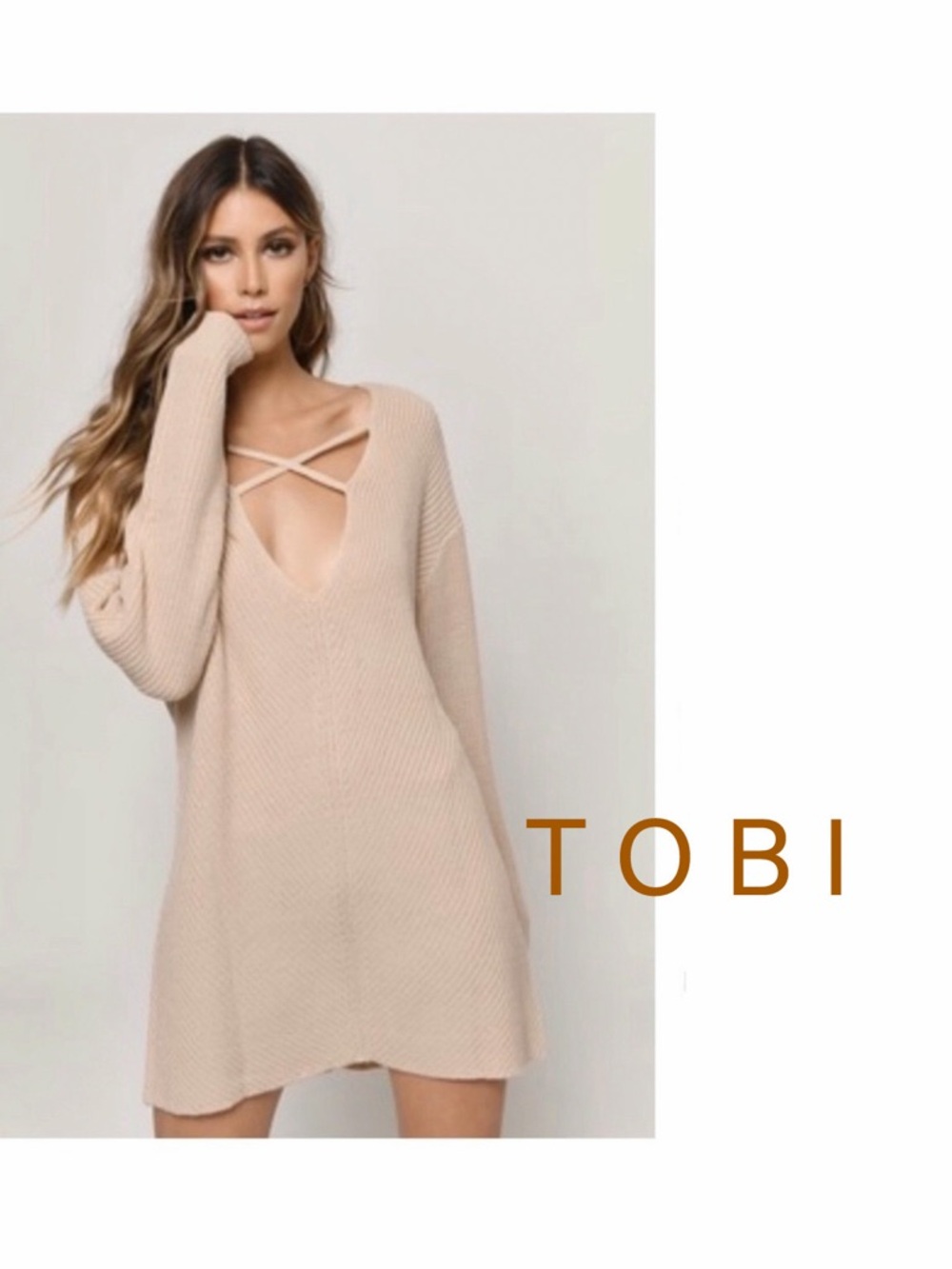 Tobi ~ Oversized Sweater Dress in Toast